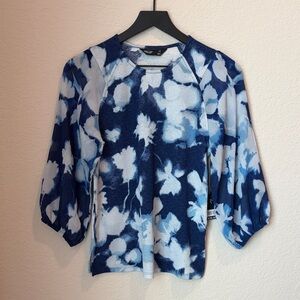 Simply Vera Vera Wang Blue Floral Balloon-Sleeve Top NWT